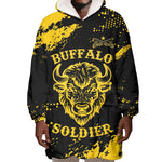 Personalized African-American Heroes Wearable Blanket Hoodie Bison Buffalo Soldiers - Black Grunge Style - African Pride