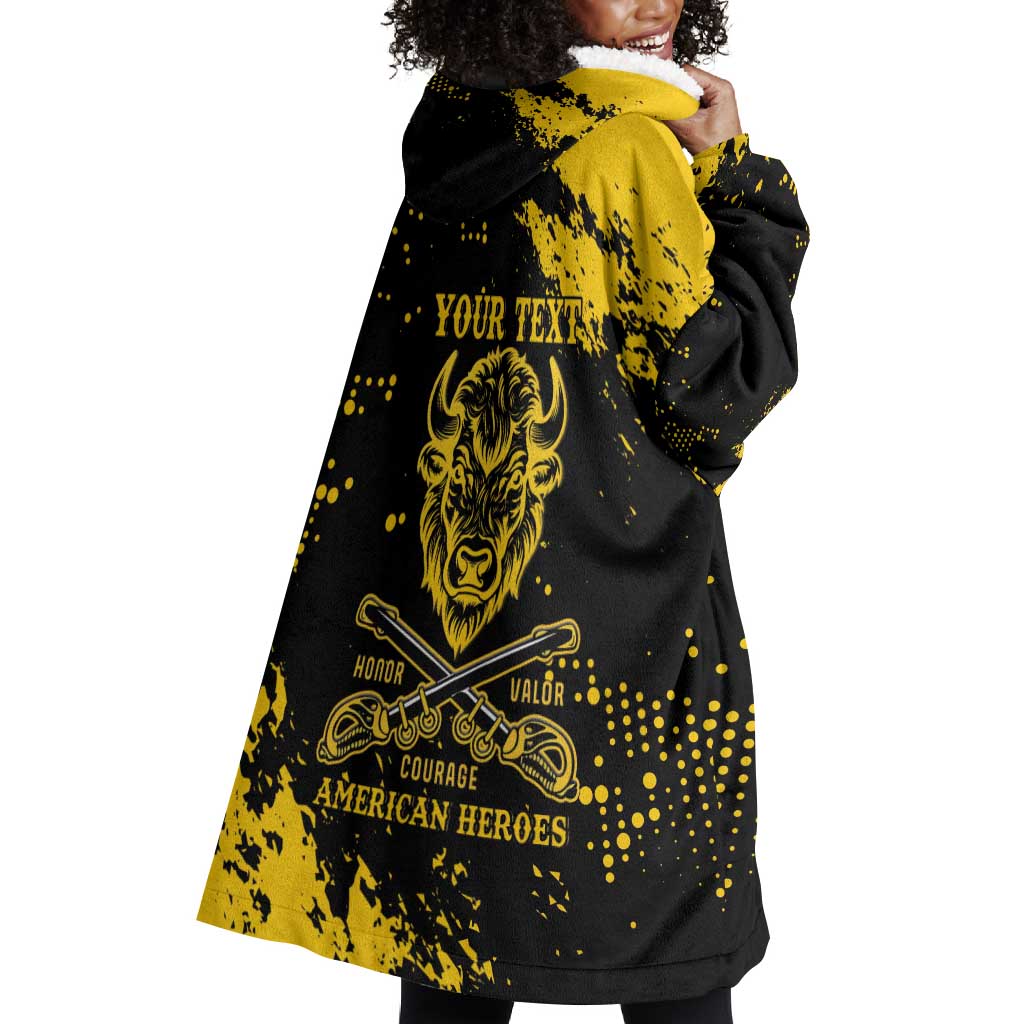 Personalized African-American Heroes Wearable Blanket Hoodie Bison Buffalo Soldiers - Black Grunge Style - African Pride