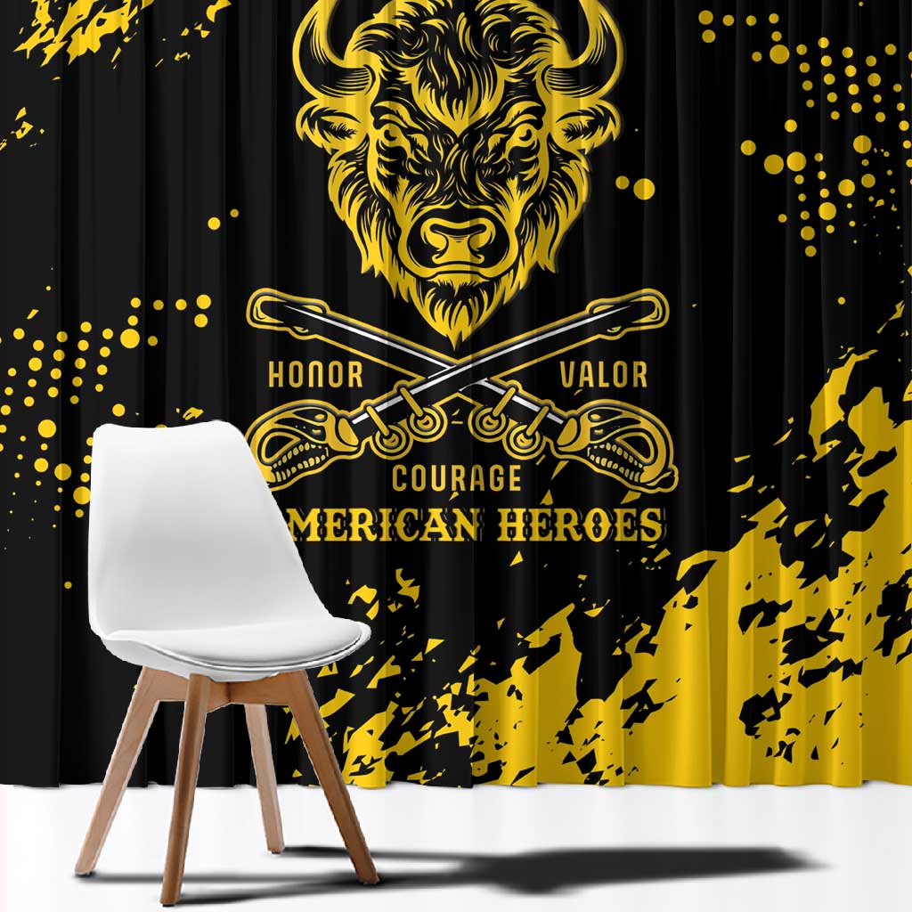 Personalized African-American Heroes Window Curtain Bison Buffalo Soldiers - Black Grunge Style - African Pride
