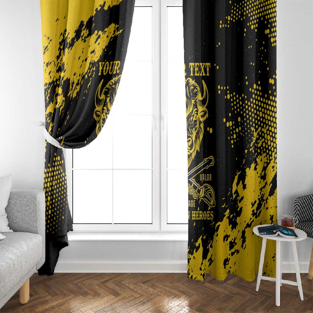 Personalized African-American Heroes Window Curtain Bison Buffalo Soldiers - Black Grunge Style - African Pride