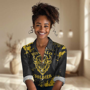 Personalized African-American Heroes Women Casual Shirt Bison Buffalo Soldiers - Black Grunge Style - African Pride