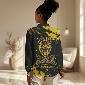 Personalized African-American Heroes Women Casual Shirt Bison Buffalo Soldiers - Black Grunge Style - African Pride