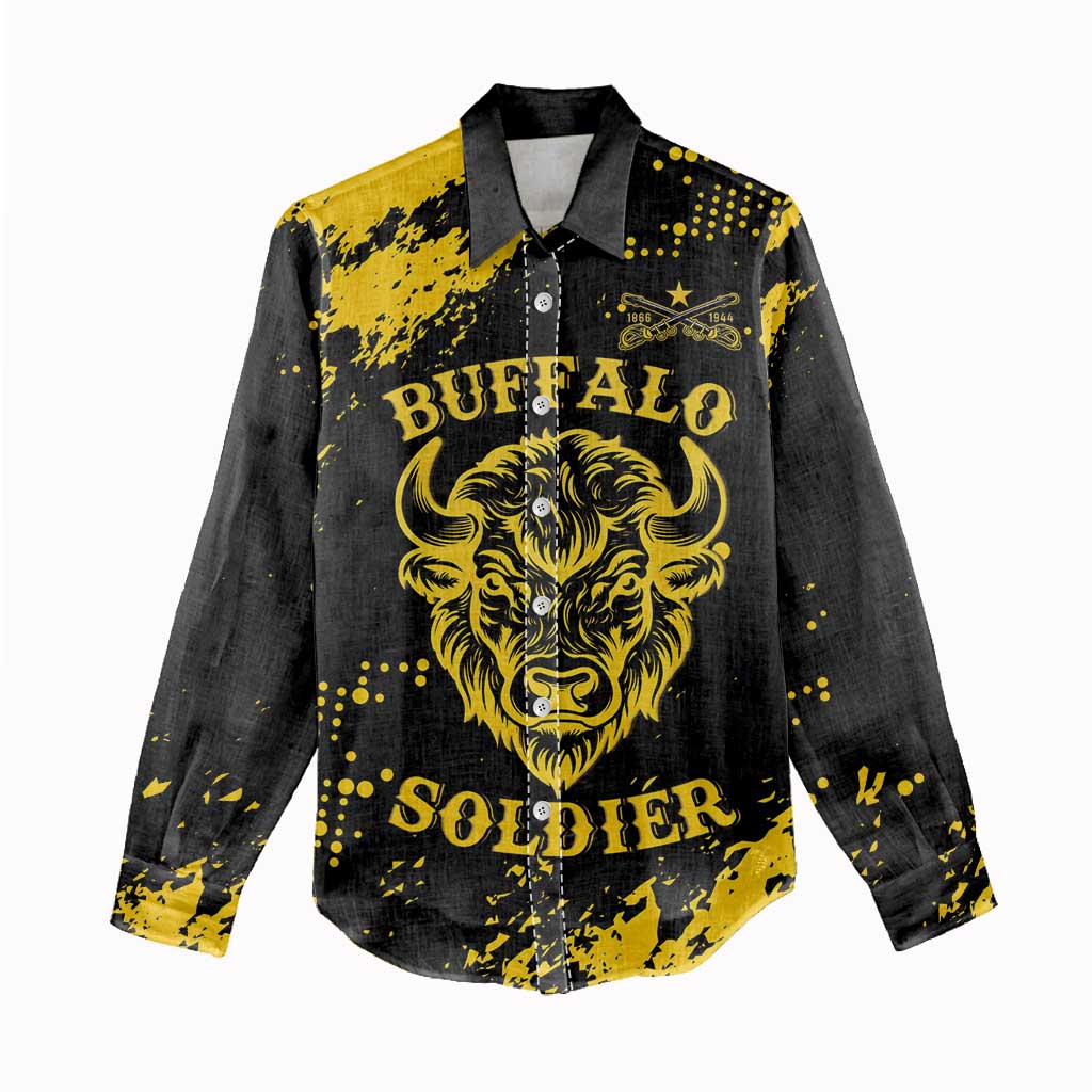 Personalized African-American Heroes Women Casual Shirt Bison Buffalo Soldiers - Black Grunge Style - African Pride