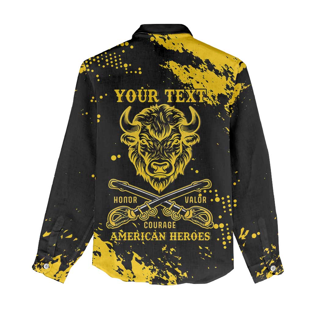 Personalized African-American Heroes Women Casual Shirt Bison Buffalo Soldiers - Black Grunge Style - African Pride