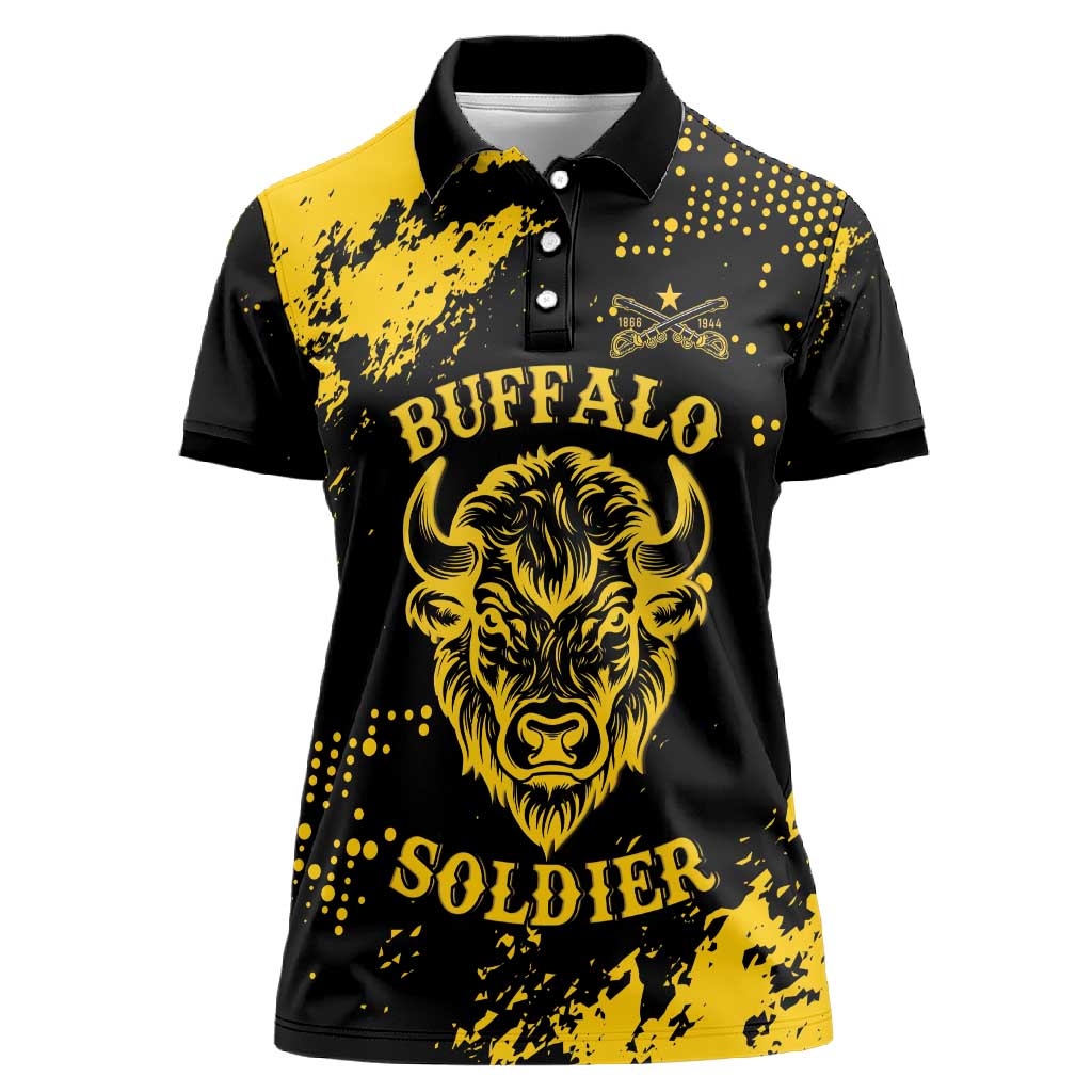 Personalized African-American Heroes Women Polo Shirt Bison Buffalo Soldiers - Black Grunge Style - African Pride