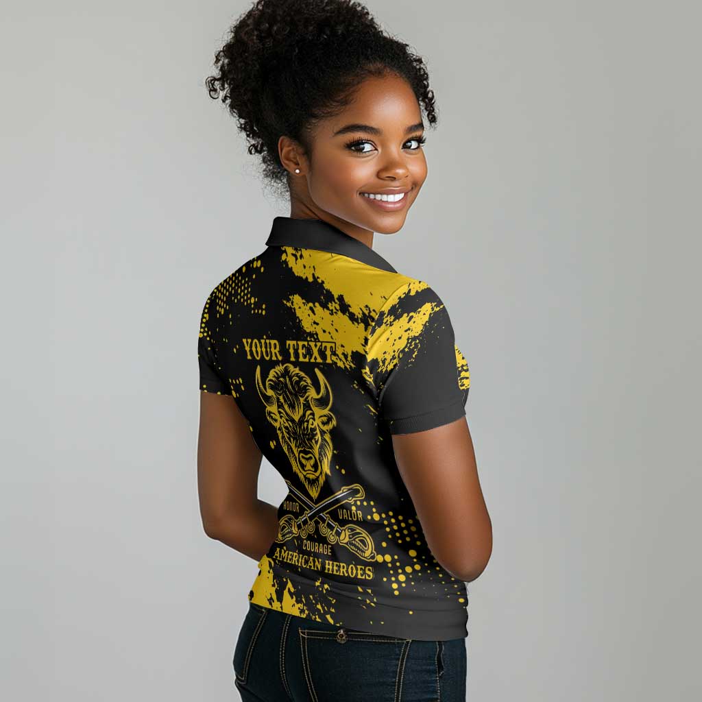 Personalized African-American Heroes Women Polo Shirt Bison Buffalo Soldiers - Black Grunge Style - African Pride