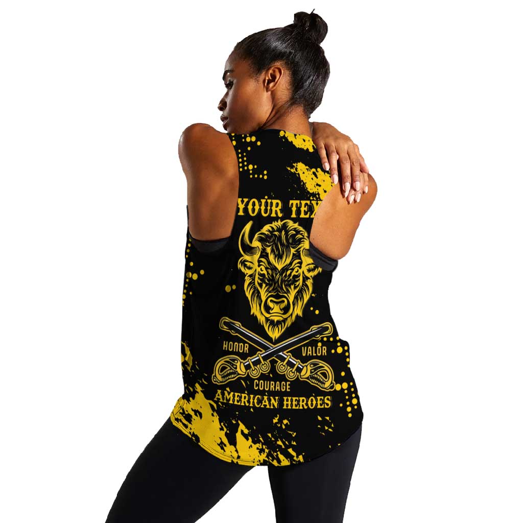 Personalized African-American Heroes Women Racerback Tank Bison Buffalo Soldiers - Black Grunge Style - African Pride