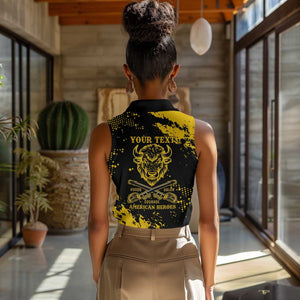 Personalized African-American Heroes Women Sleeveless Polo Shirt Bison Buffalo Soldiers - Black Grunge Style - African Pride