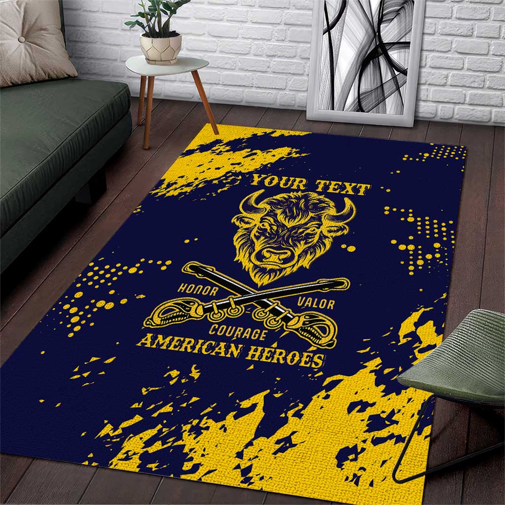 Personalized African-American Heroes Area Rug Bison Buffalo Soldiers - Blue Grunge Style - African Pride