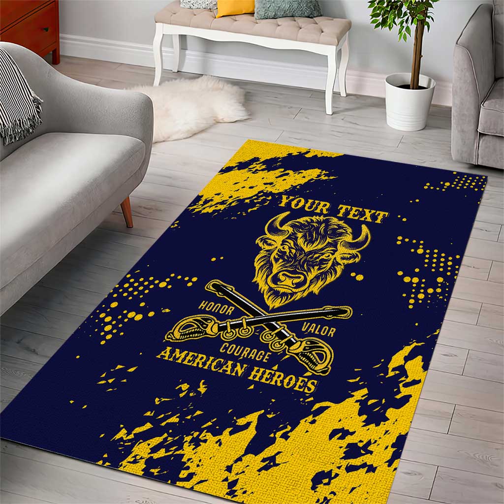 Personalized African-American Heroes Area Rug Bison Buffalo Soldiers - Blue Grunge Style - African Pride