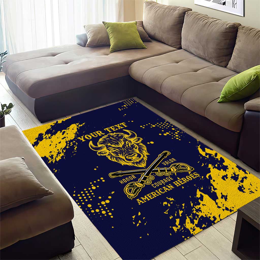 Personalized African-American Heroes Area Rug Bison Buffalo Soldiers - Blue Grunge Style - African Pride