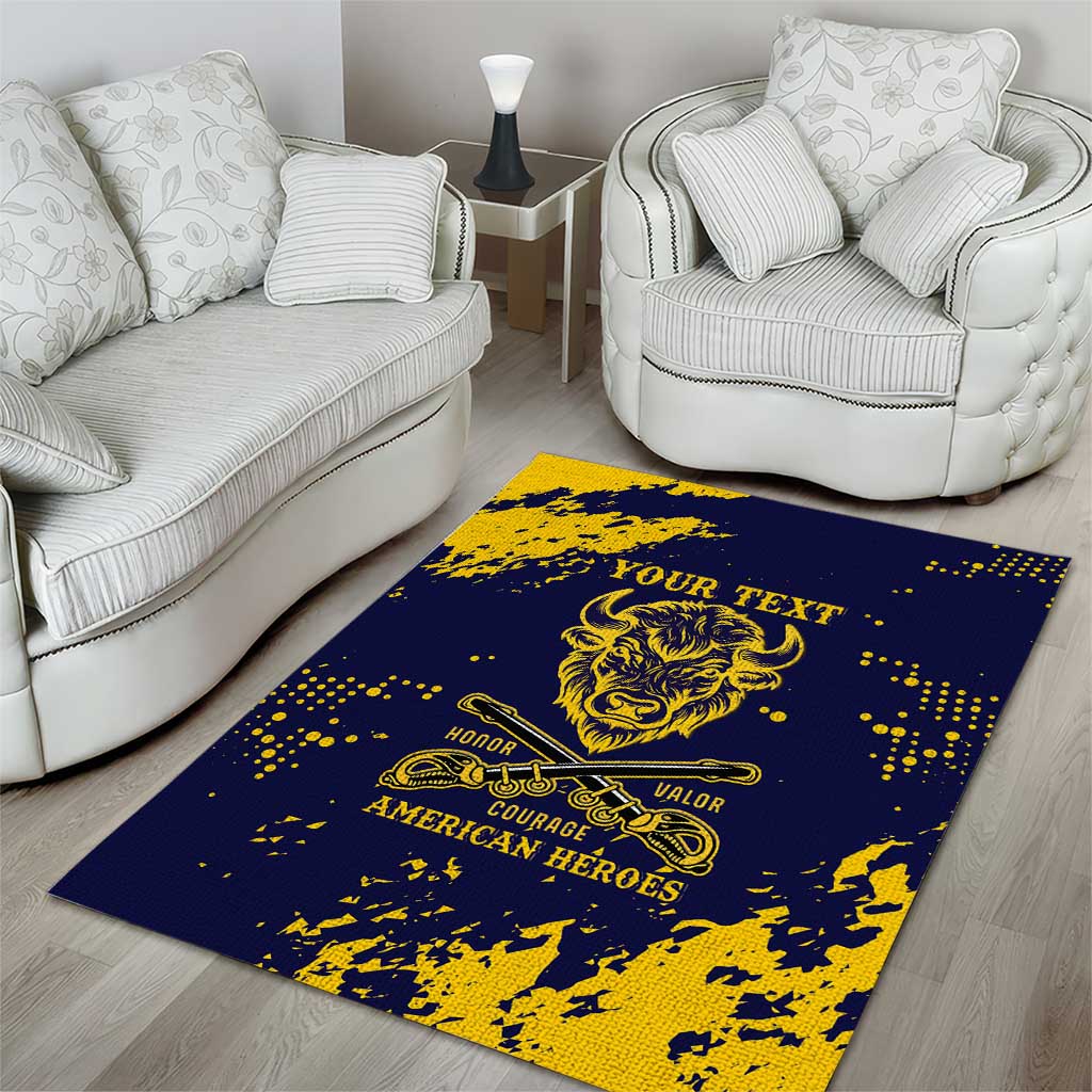 Personalized African-American Heroes Area Rug Bison Buffalo Soldiers - Blue Grunge Style - African Pride