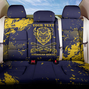 Personalized African-American Heroes Back Car Seat Cover Bison Buffalo Soldiers - Blue Grunge Style - African Pride