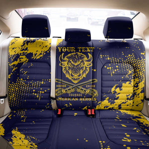 Personalized African-American Heroes Back Car Seat Cover Bison Buffalo Soldiers - Blue Grunge Style - African Pride