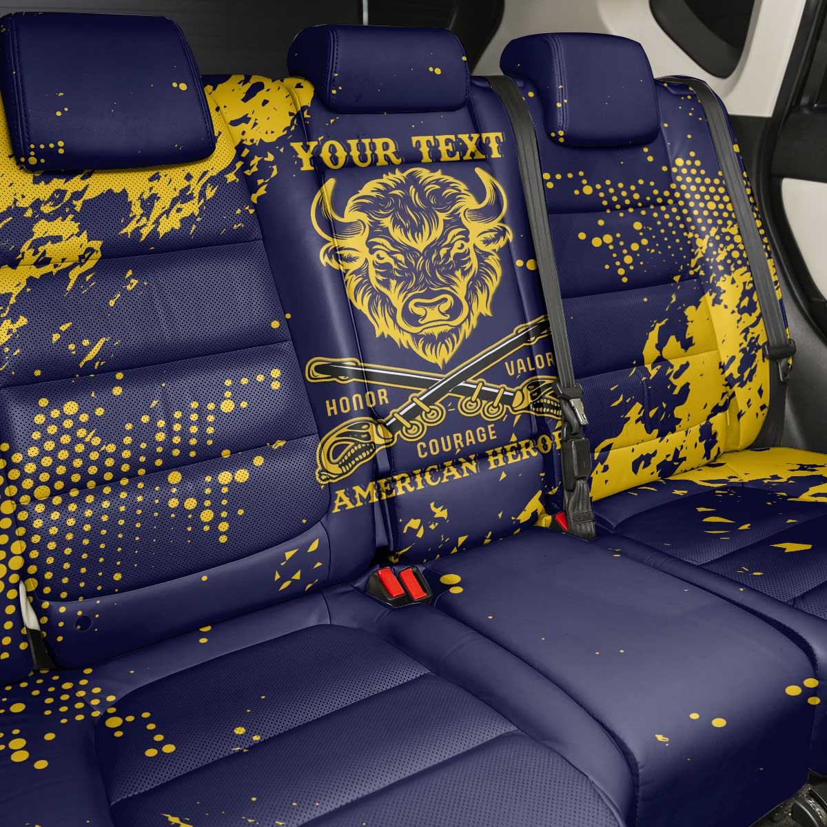 Personalized African-American Heroes Back Car Seat Cover Bison Buffalo Soldiers - Blue Grunge Style - African Pride