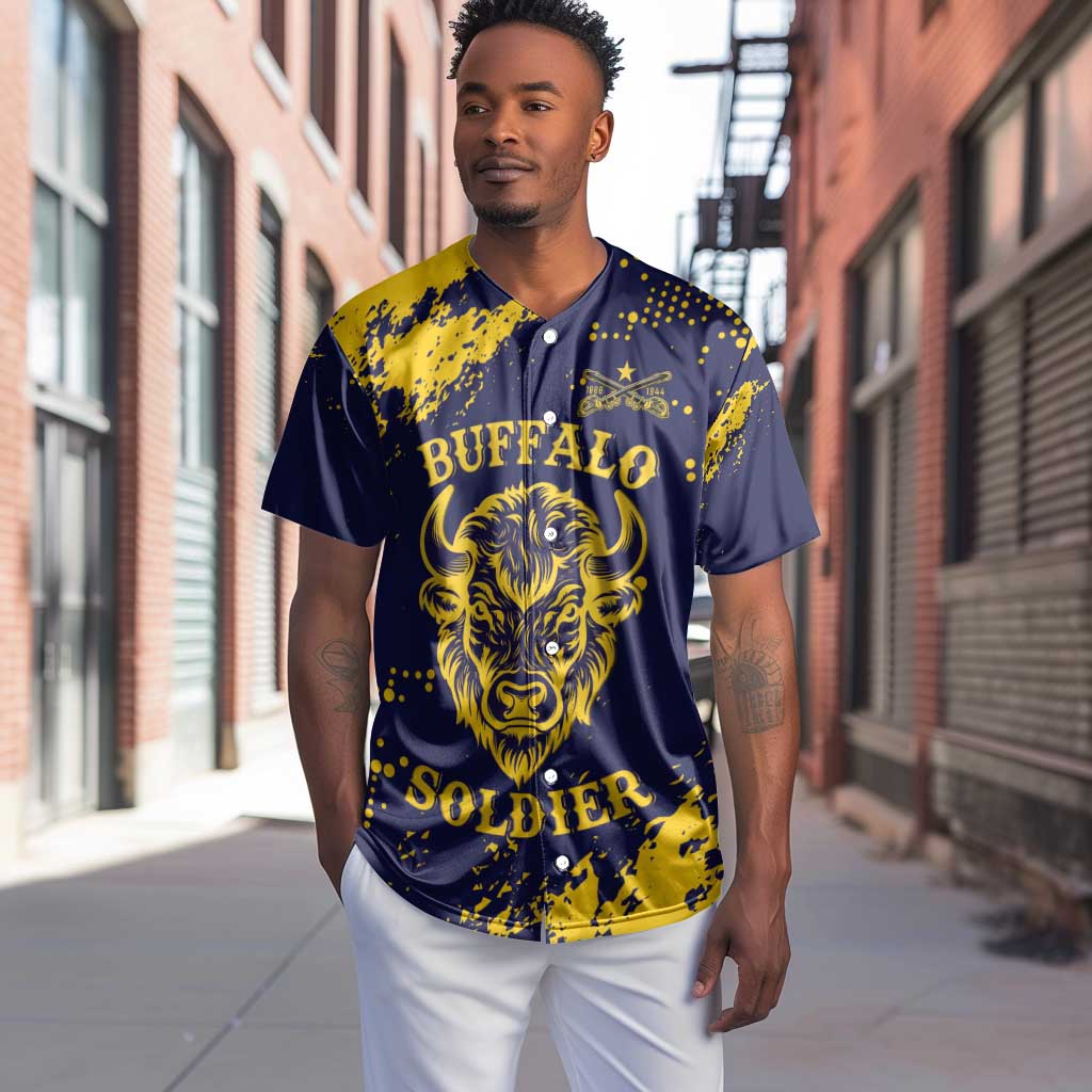 Personalized African-American Heroes Baseball Jersey Bison Buffalo Soldiers - Blue Grunge Style - African Pride