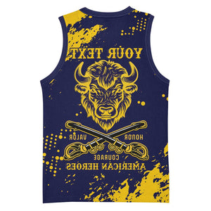 Personalized African-American Heroes Basketball Jersey Bison Buffalo Soldiers - Blue Grunge Style - African Pride