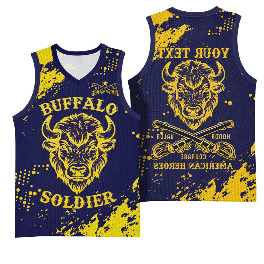 Personalized African-American Heroes Basketball Jersey Bison Buffalo Soldiers - Blue Grunge Style - African Pride