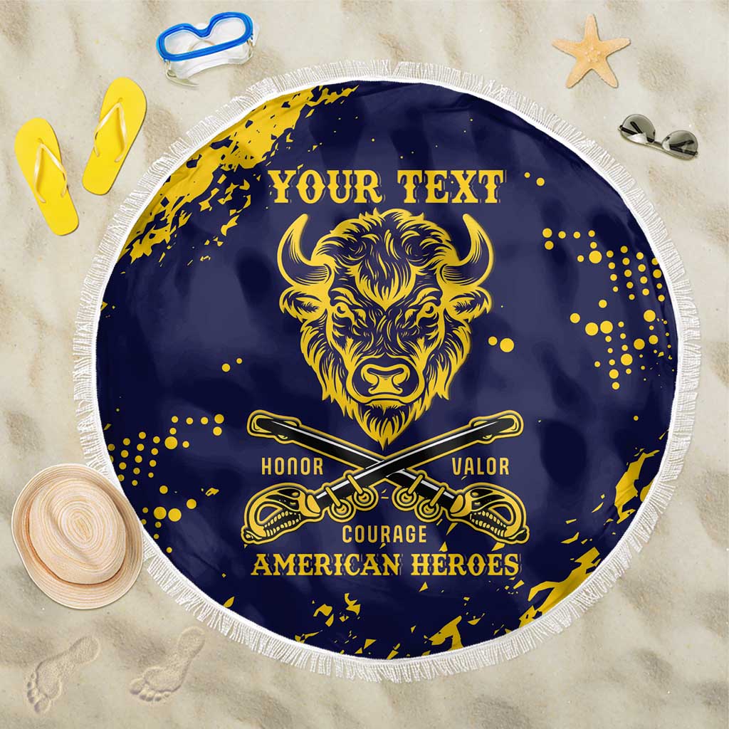 Personalized African-American Heroes Beach Blanket Bison Buffalo Soldiers - Blue Grunge Style - African Pride