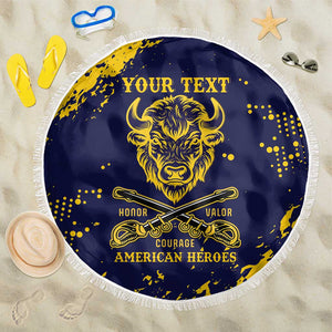 Personalized African-American Heroes Beach Blanket Bison Buffalo Soldiers - Blue Grunge Style - African Pride