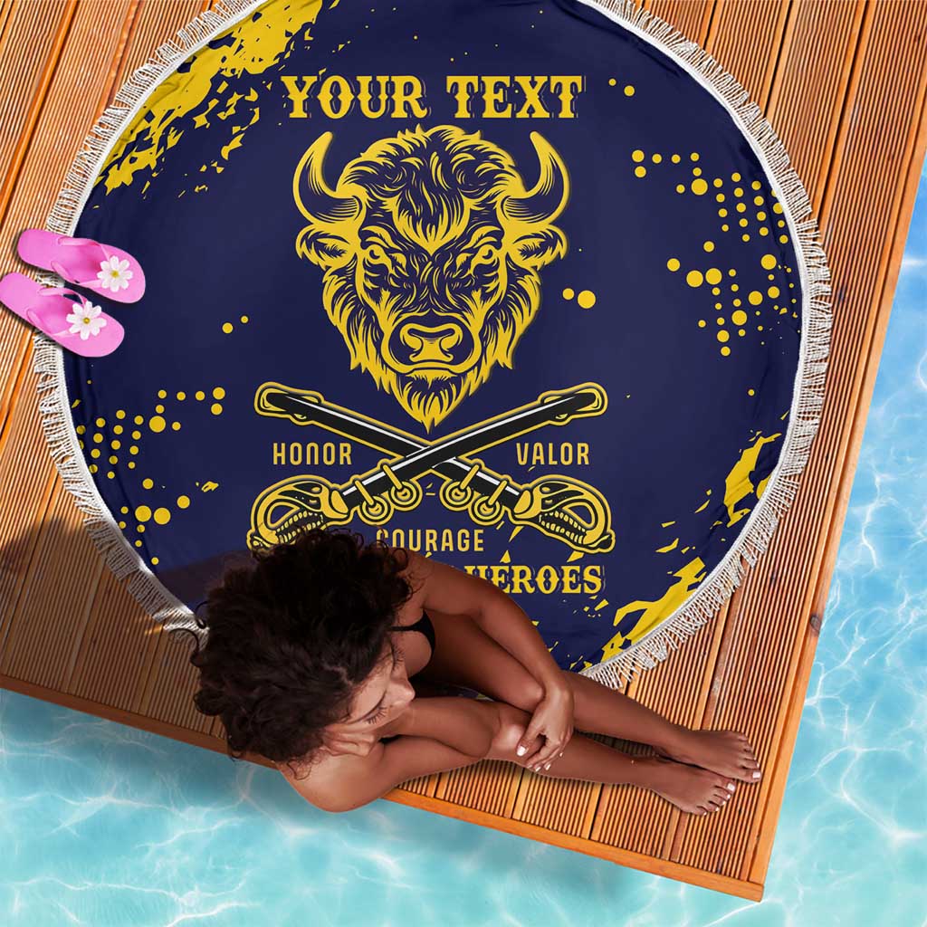 Personalized African-American Heroes Beach Blanket Bison Buffalo Soldiers - Blue Grunge Style - African Pride