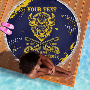 Personalized African-American Heroes Beach Blanket Bison Buffalo Soldiers - Blue Grunge Style - African Pride