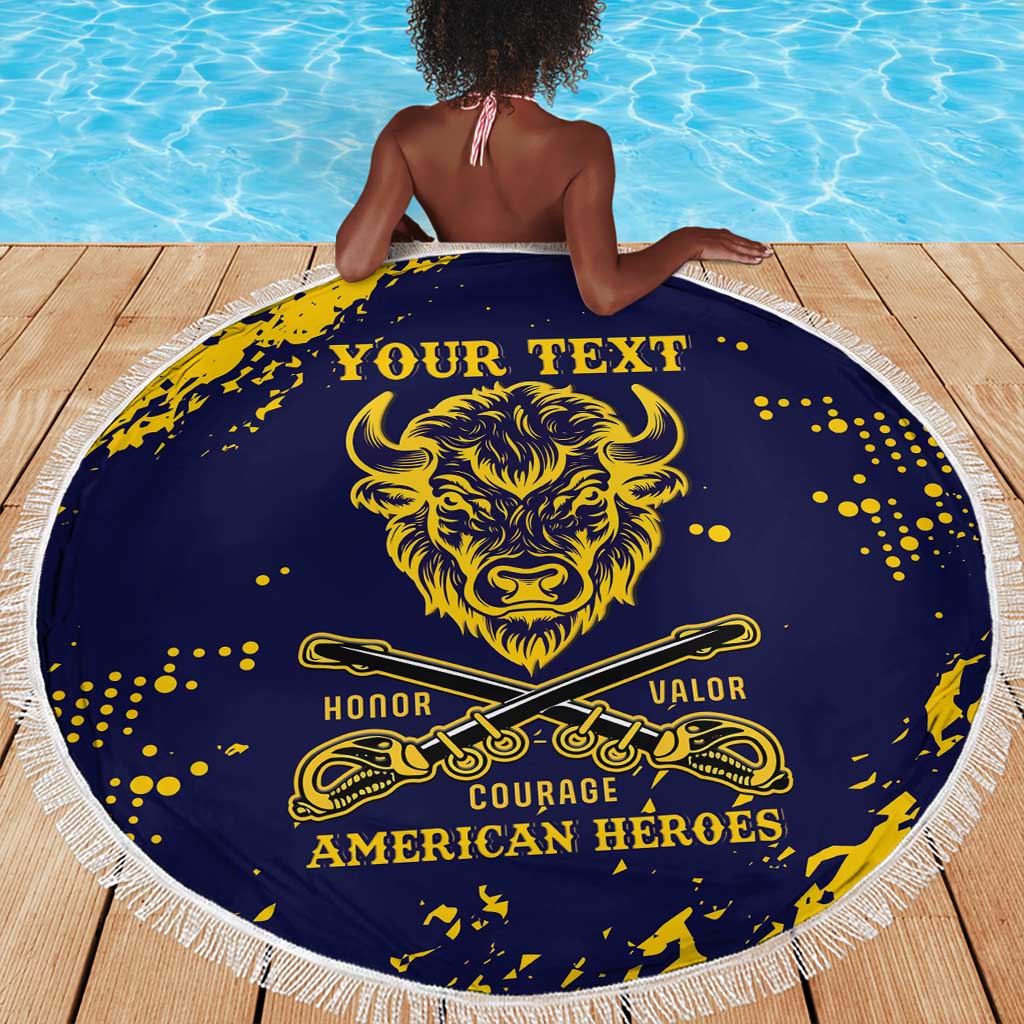 Personalized African-American Heroes Beach Blanket Bison Buffalo Soldiers - Blue Grunge Style - African Pride