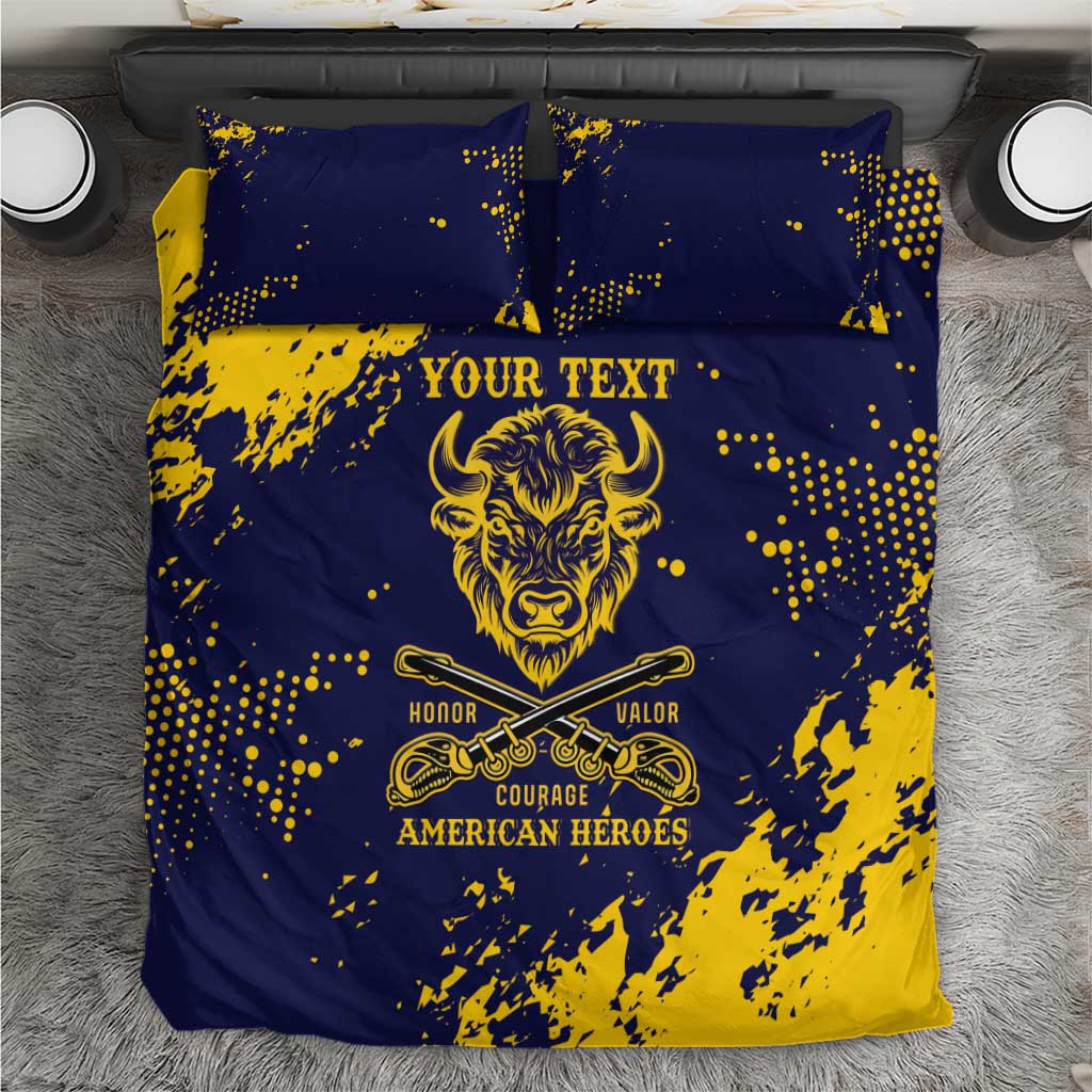 Personalized African-American Heroes Bedding Set Bison Buffalo Soldiers - Blue Grunge Style - African Pride