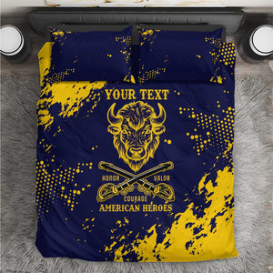 Personalized African-American Heroes Bedding Set Bison Buffalo Soldiers - Blue Grunge Style - African Pride
