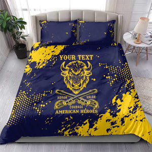 Personalized African-American Heroes Bedding Set Bison Buffalo Soldiers - Blue Grunge Style - African Pride