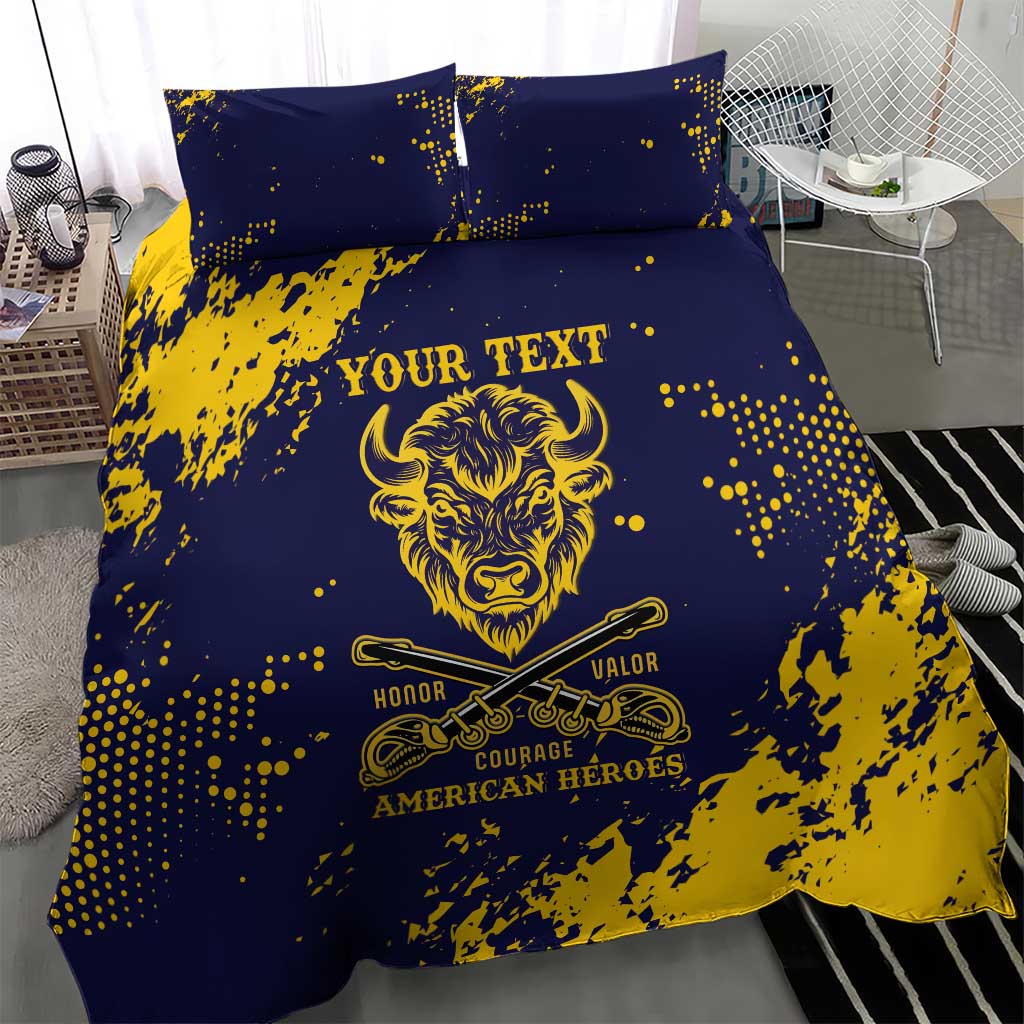 Personalized African-American Heroes Bedding Set Bison Buffalo Soldiers - Blue Grunge Style - African Pride