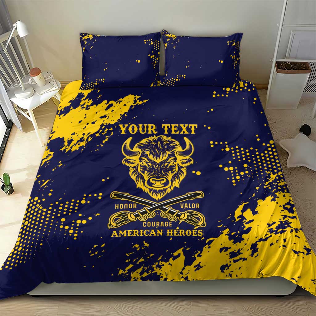 Personalized African-American Heroes Bedding Set Bison Buffalo Soldiers - Blue Grunge Style - African Pride