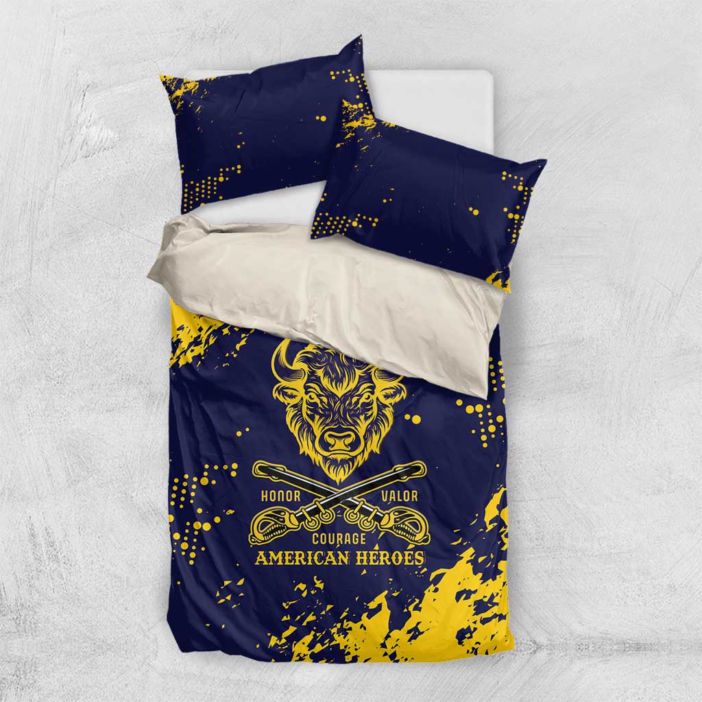 Personalized African-American Heroes Bedding Set Bison Buffalo Soldiers - Blue Grunge Style - African Pride