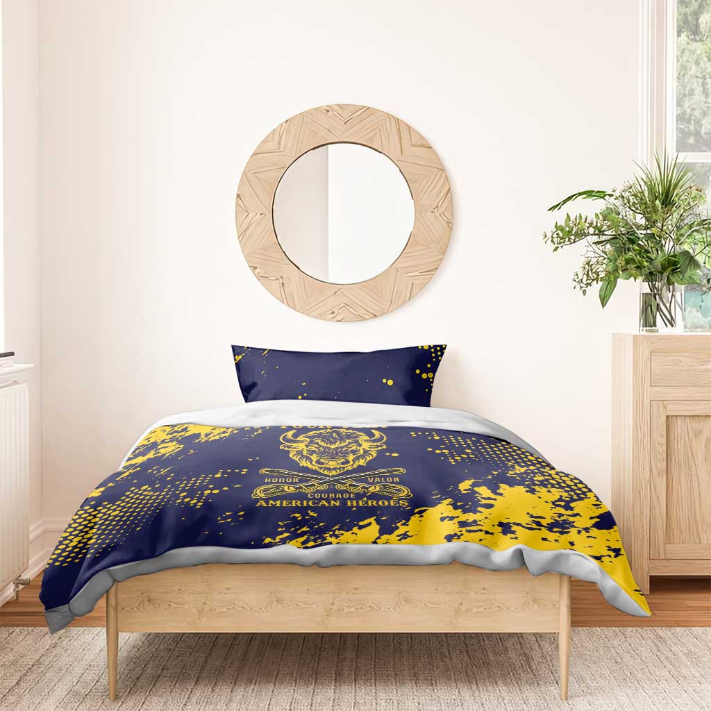 Personalized African-American Heroes Bedding Set Bison Buffalo Soldiers - Blue Grunge Style - African Pride