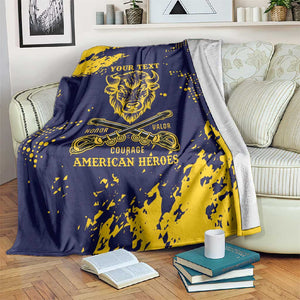Personalized African-American Heroes Blanket Bison Buffalo Soldiers - Blue Grunge Style - African Pride