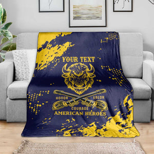 Personalized African-American Heroes Blanket Bison Buffalo Soldiers - Blue Grunge Style - African Pride