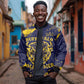 Personalized African-American Heroes Bomber Jacket Bison Buffalo Soldiers - Blue Grunge Style - African Pride