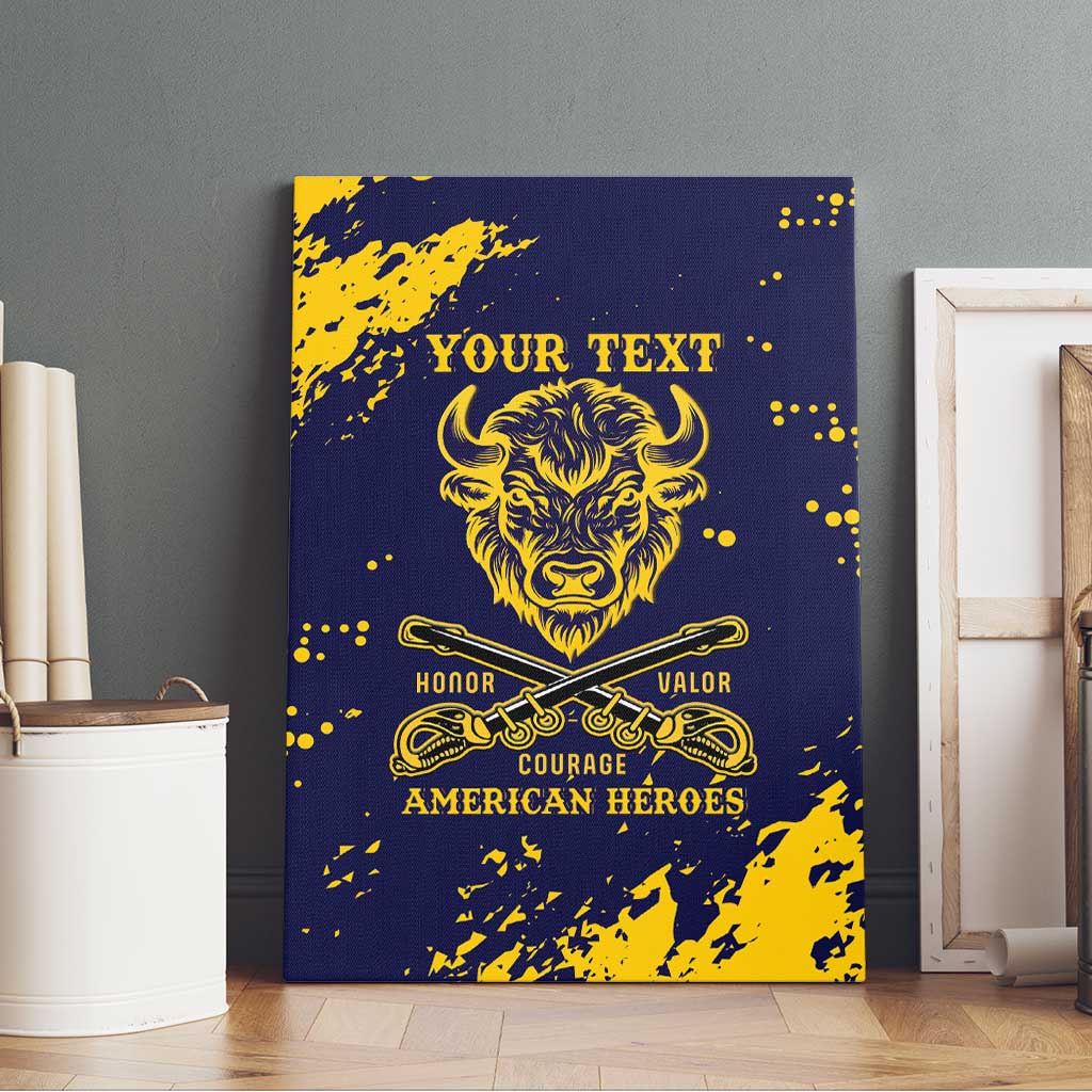 Personalized African-American Heroes Canvas Wall Art Bison Buffalo Soldiers - Blue Grunge Style - African Pride