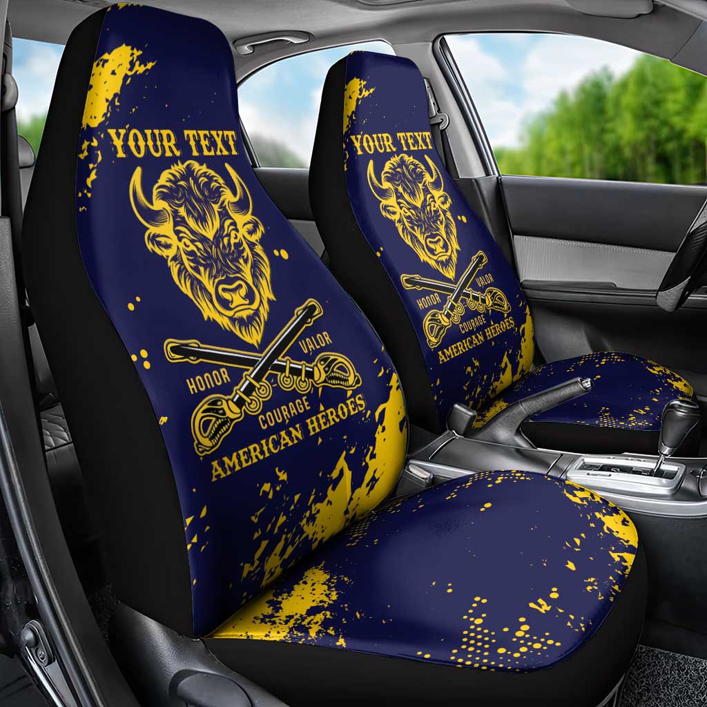 Personalized African-American Heroes Car Seat Cover Bison Buffalo Soldiers - Blue Grunge Style - African Pride