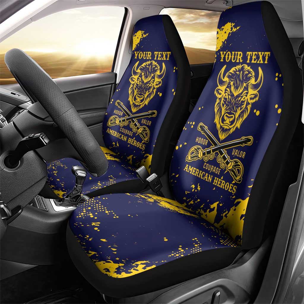 Personalized African-American Heroes Car Seat Cover Bison Buffalo Soldiers - Blue Grunge Style - African Pride