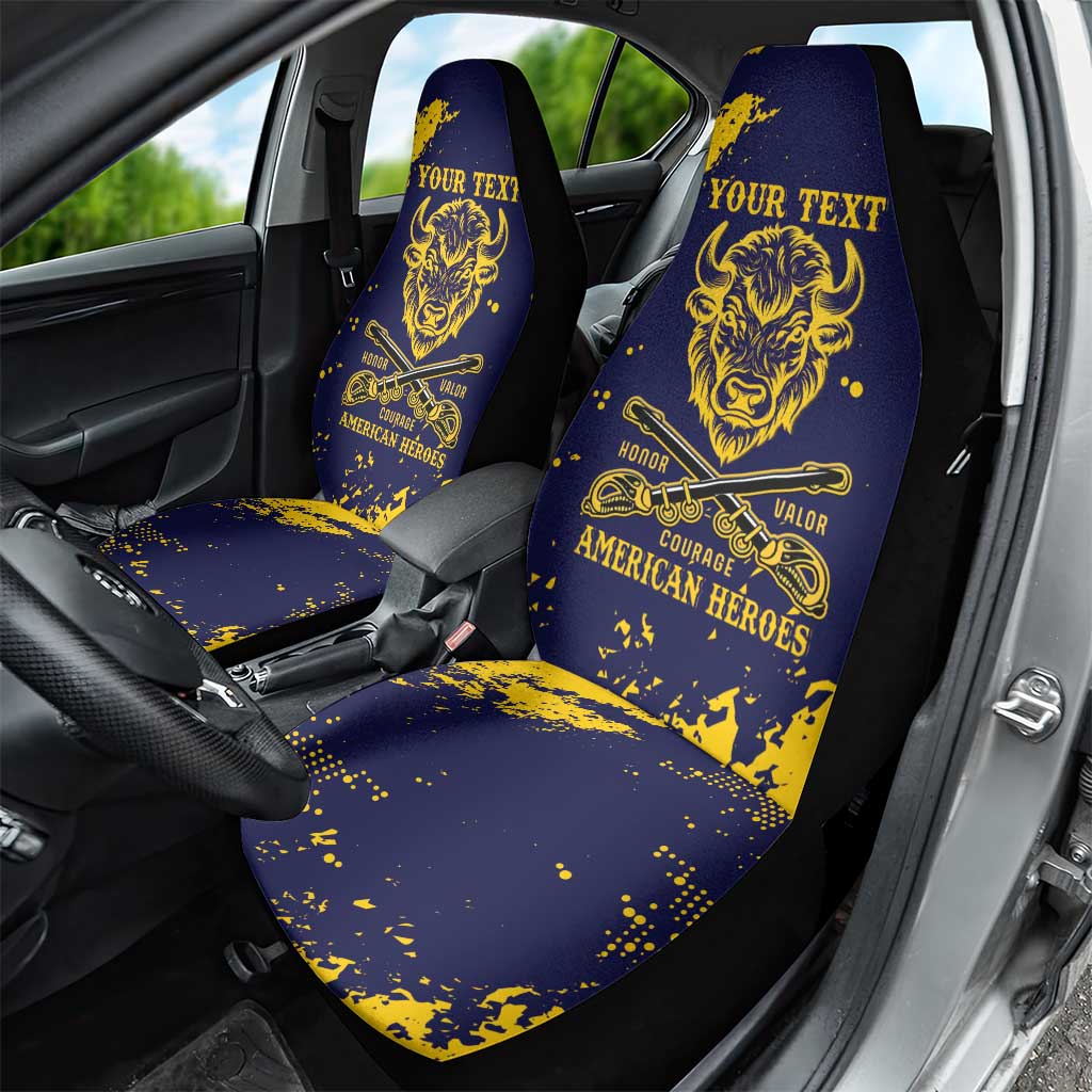 Personalized African-American Heroes Car Seat Cover Bison Buffalo Soldiers - Blue Grunge Style - African Pride