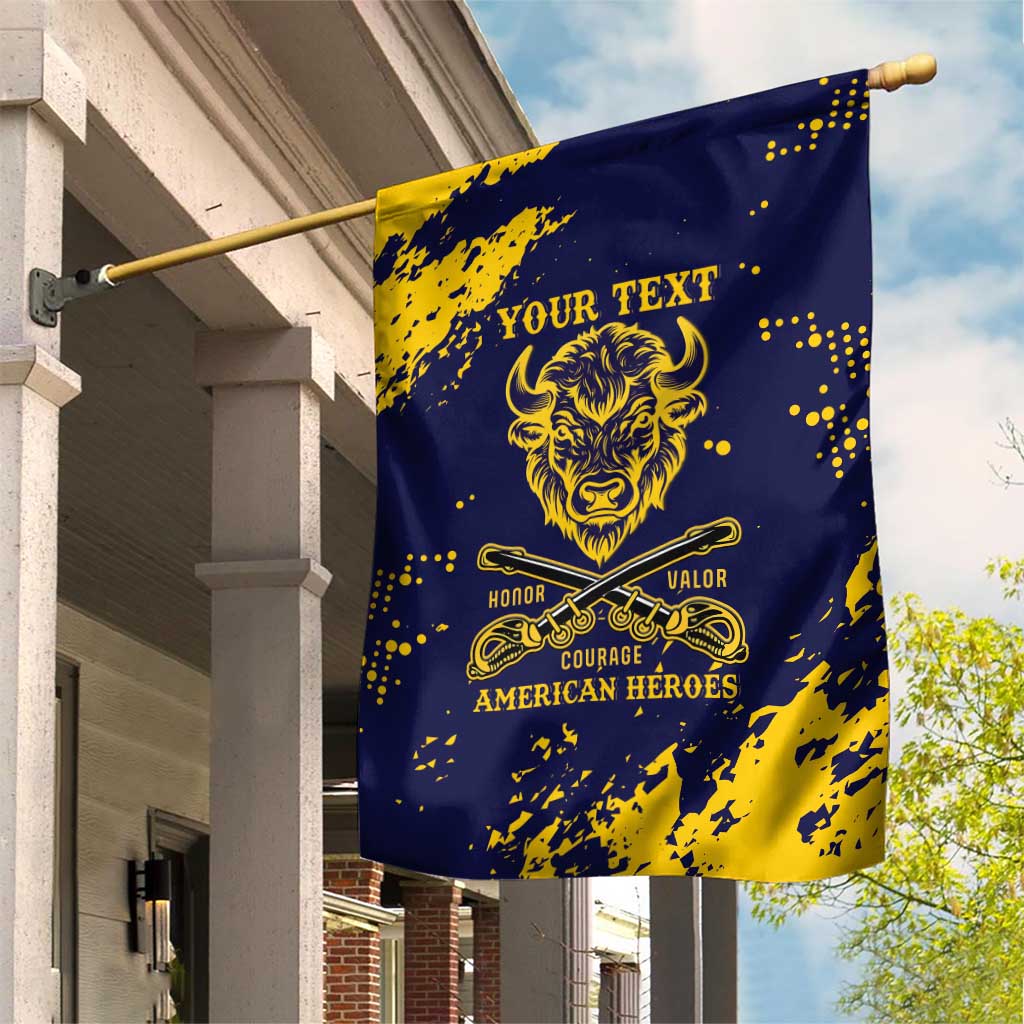 Personalized African-American Heroes Garden Flag Bison Buffalo Soldiers - Blue Grunge Style - African Pride