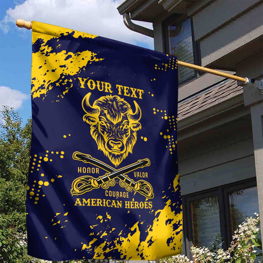 Personalized African-American Heroes Garden Flag Bison Buffalo Soldiers - Blue Grunge Style - African Pride