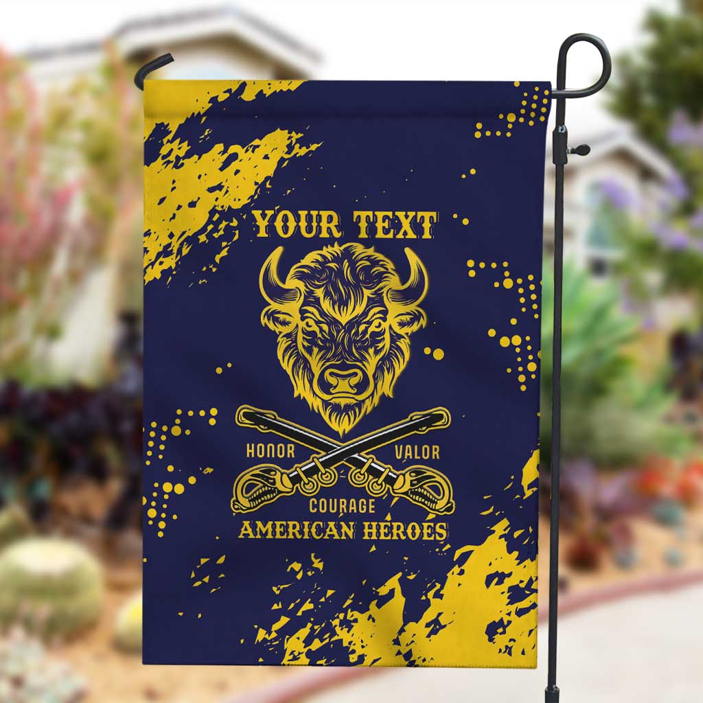 Personalized African-American Heroes Garden Flag Bison Buffalo Soldiers - Blue Grunge Style - African Pride