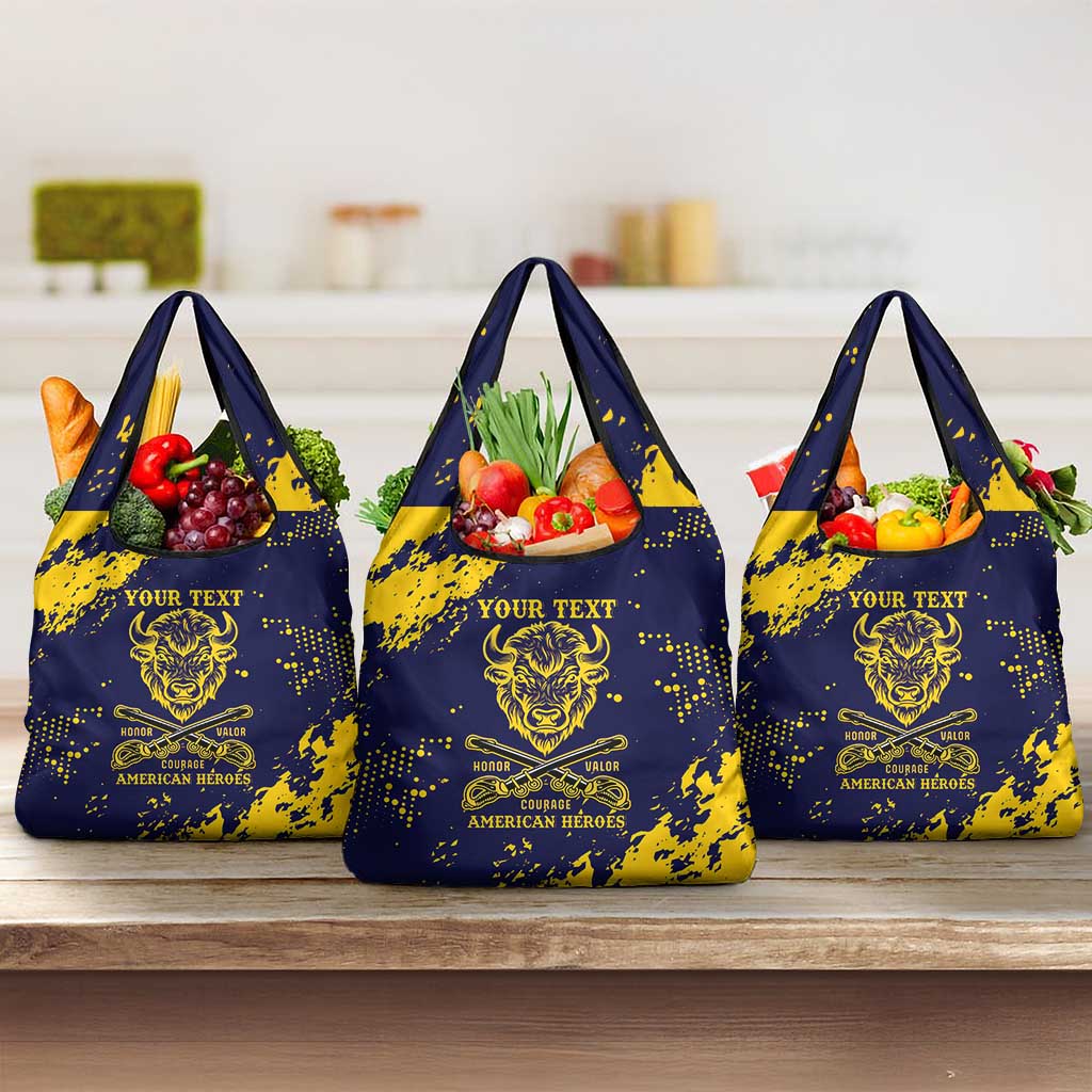 Personalized African-American Heroes Grocery Bag Bison Buffalo Soldiers - Blue Grunge Style - African Pride