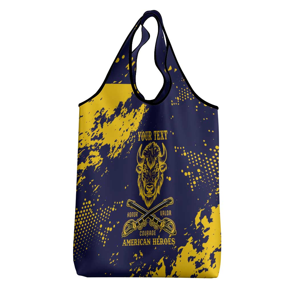 Personalized African-American Heroes Grocery Bag Bison Buffalo Soldiers - Blue Grunge Style - African Pride