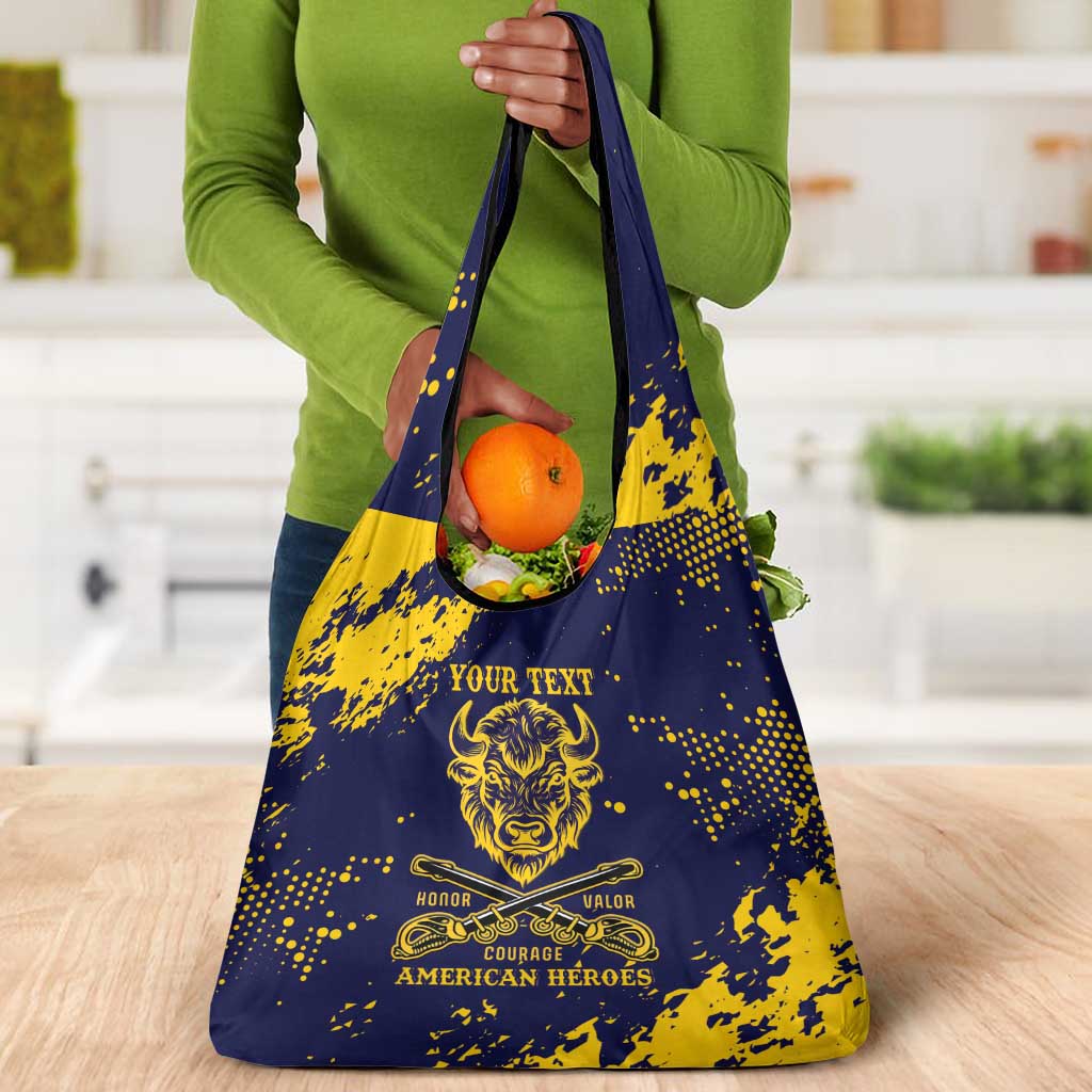 Personalized African-American Heroes Grocery Bag Bison Buffalo Soldiers - Blue Grunge Style - African Pride