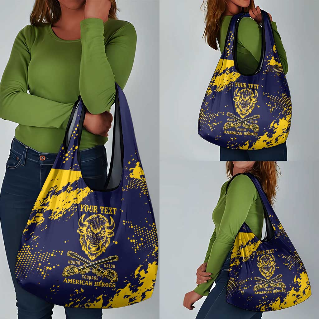 Personalized African-American Heroes Grocery Bag Bison Buffalo Soldiers - Blue Grunge Style - African Pride