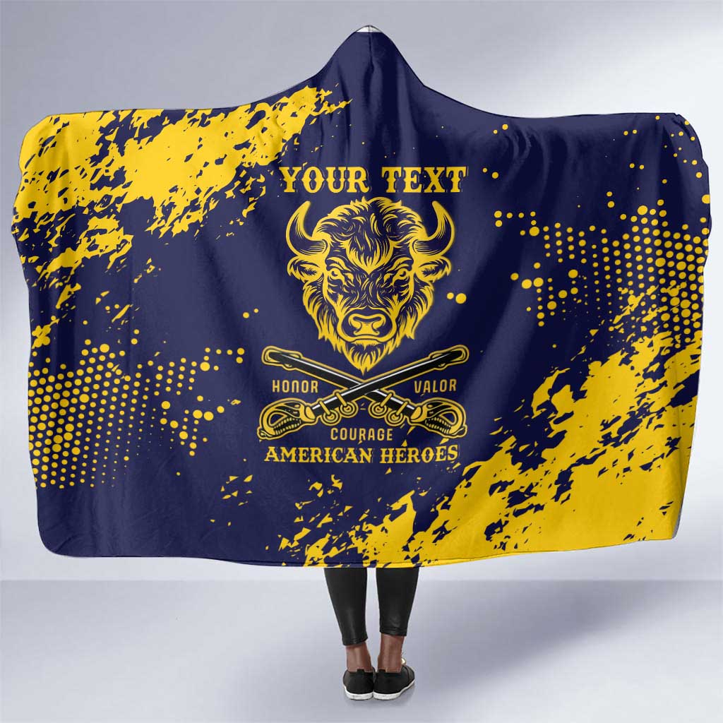 Personalized African-American Heroes Hooded Blanket Bison Buffalo Soldiers - Blue Grunge Style - African Pride