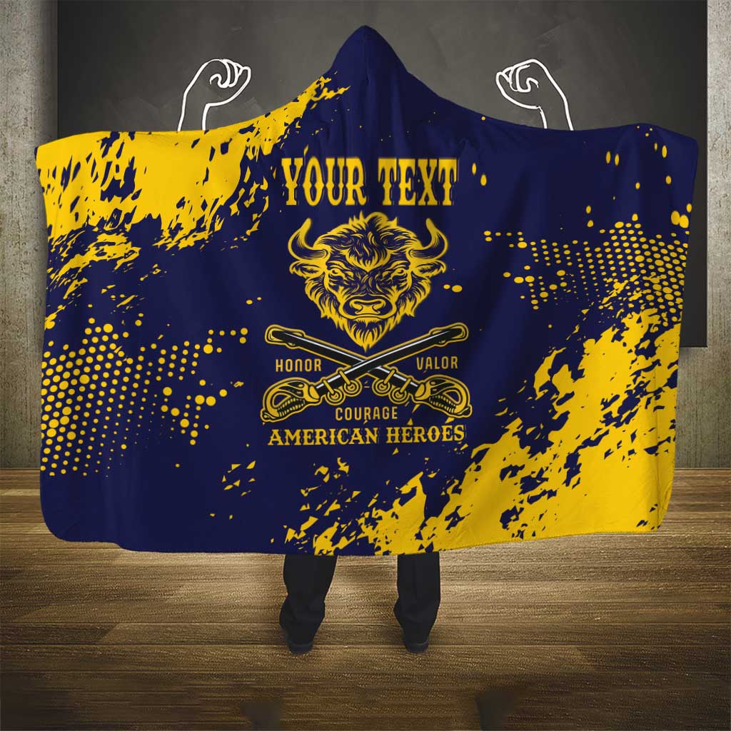 Personalized African-American Heroes Hooded Blanket Bison Buffalo Soldiers - Blue Grunge Style - African Pride